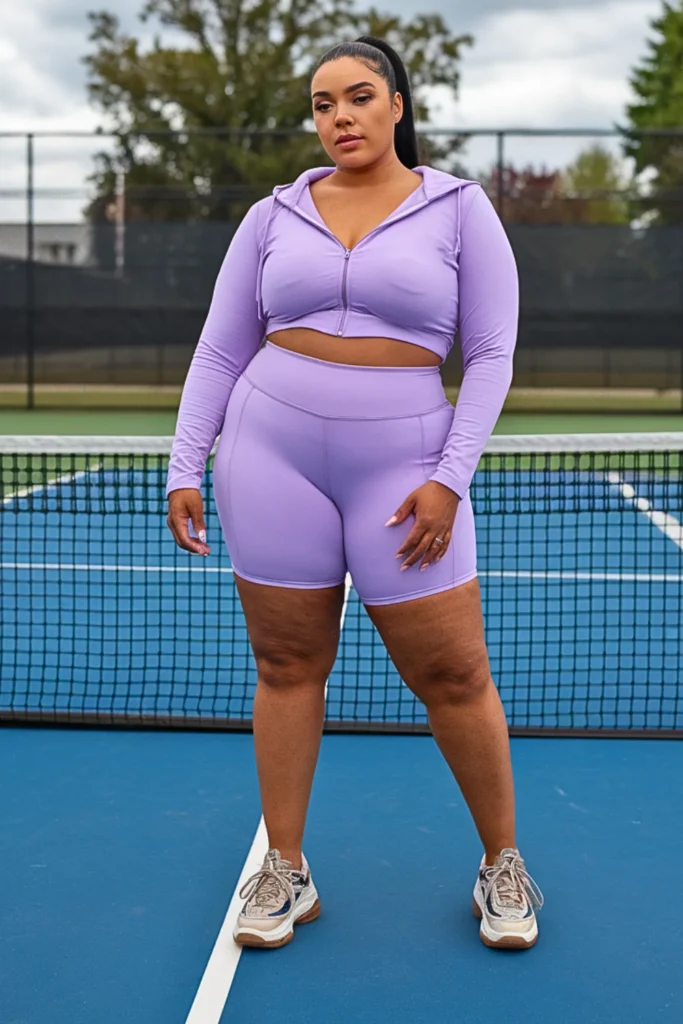 Plus Size Zip-Up Hoodie and Bike Shorts Fall Outfit