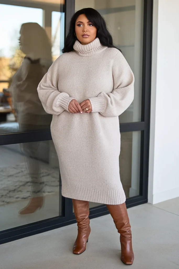 Plus Size Alpaca Wool Sweater Dress Winter Outfit