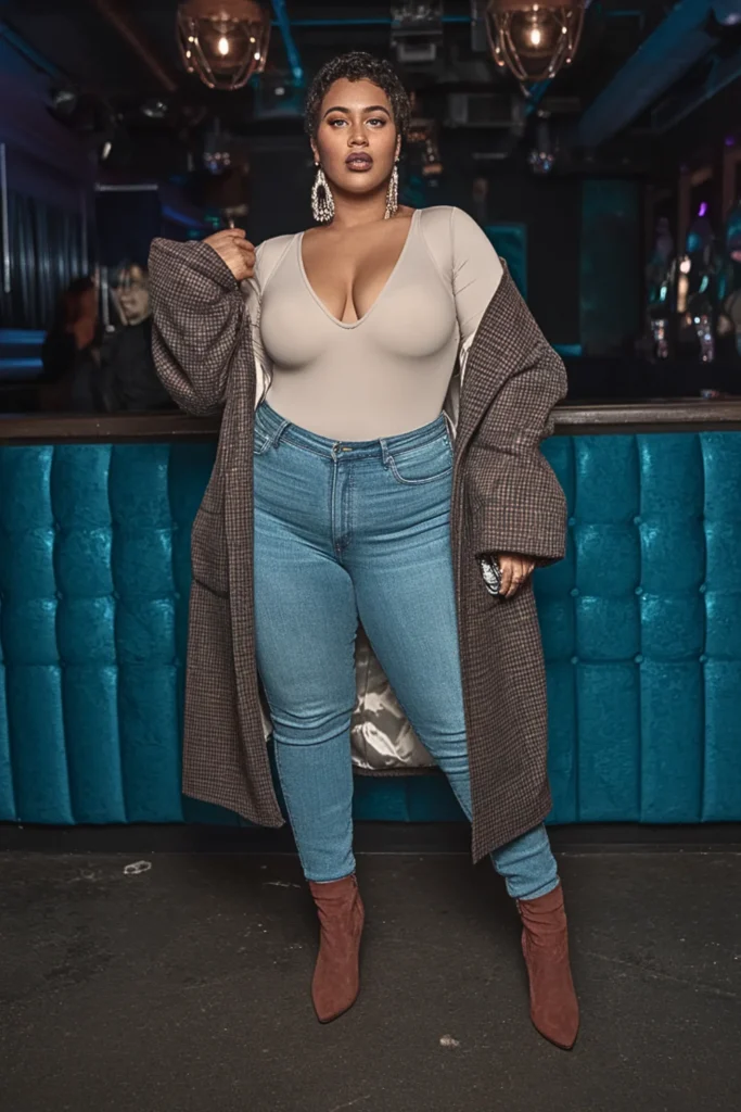 Plus Size Backless Bodysuit Winter Night Out Outfit