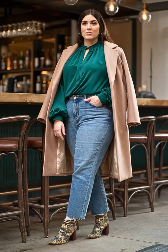 Plus Size Balloon Sleeve Blouse Winter Outfit