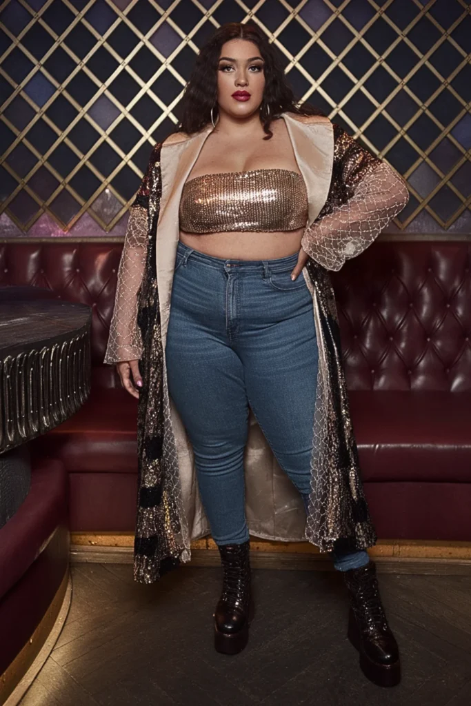 Plus Size Bandeau Layered Winter Club Night Outfit