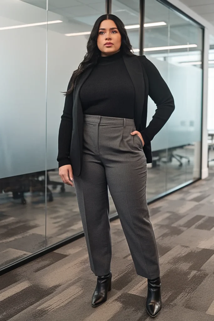 Plus Size Black Mock Neck Sweater Winter Outfit