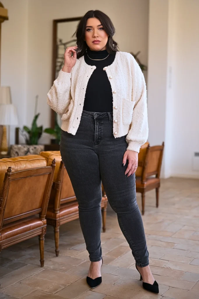 Plus Size Bouclé Cardigan Textured Winter Outfit