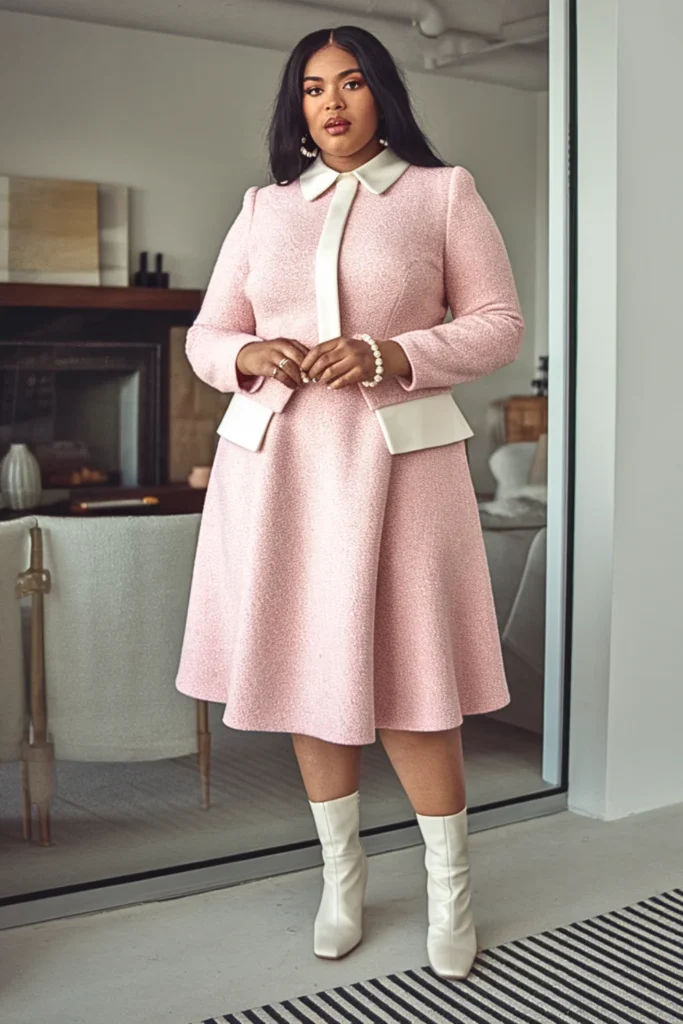Plus Size Bouclé Shift Dress Winter Outfit