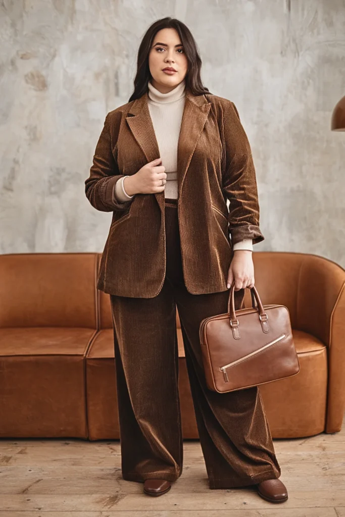 Plus Size Brown Corduroy Blazer Winter Outfit