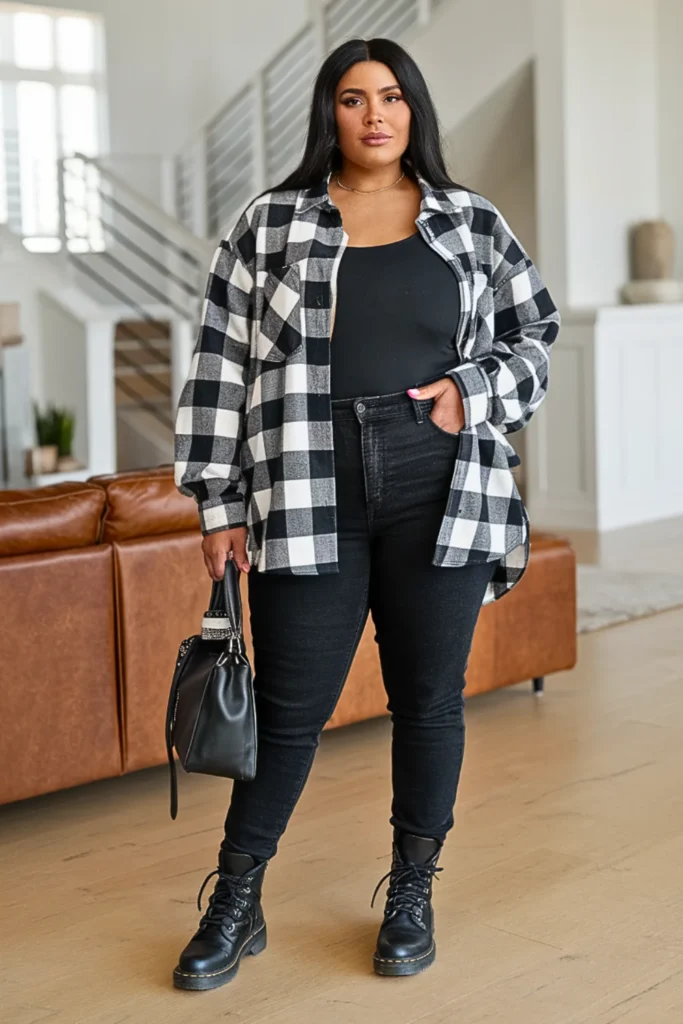 Plus Size Buffalo Check Shirt Winter Outfit