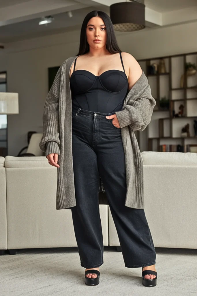 Plus Size Bustier Top Cardigan Winter Outfit