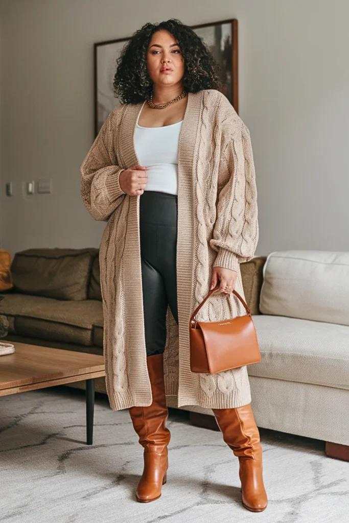 Plus Size Cable Knit Cardigan Cozy Winter Outfit