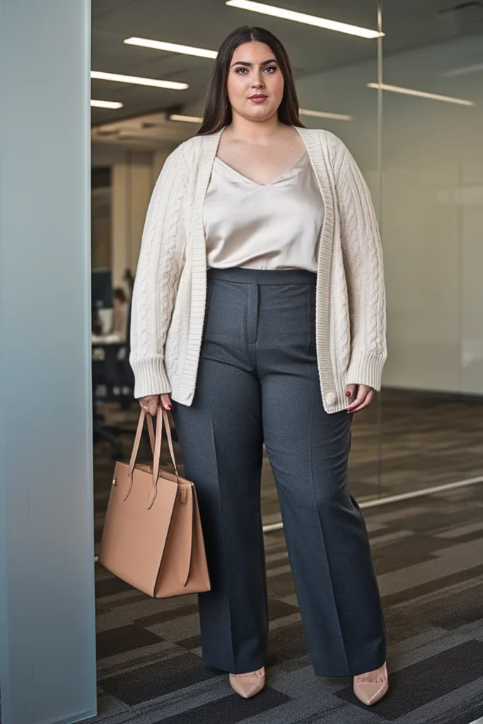 Plus Size Cable Knit Cardigan Winter Outfit