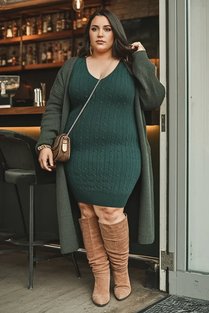 Plus Size Cable Knit Dress Winter Outfit