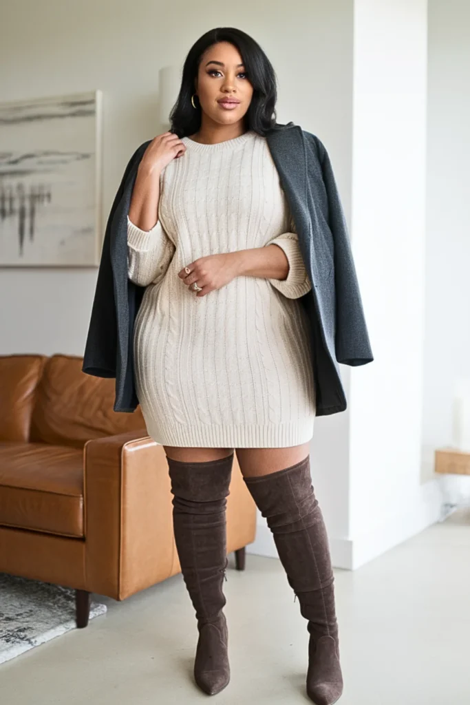 Plus Size Cable Knit Sweater Dress Winter Outfit