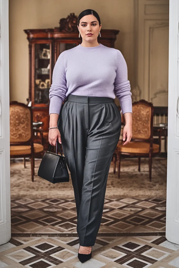 Plus Size Cashmere Blend Sweater Straight Leg Pants Winter Outfit