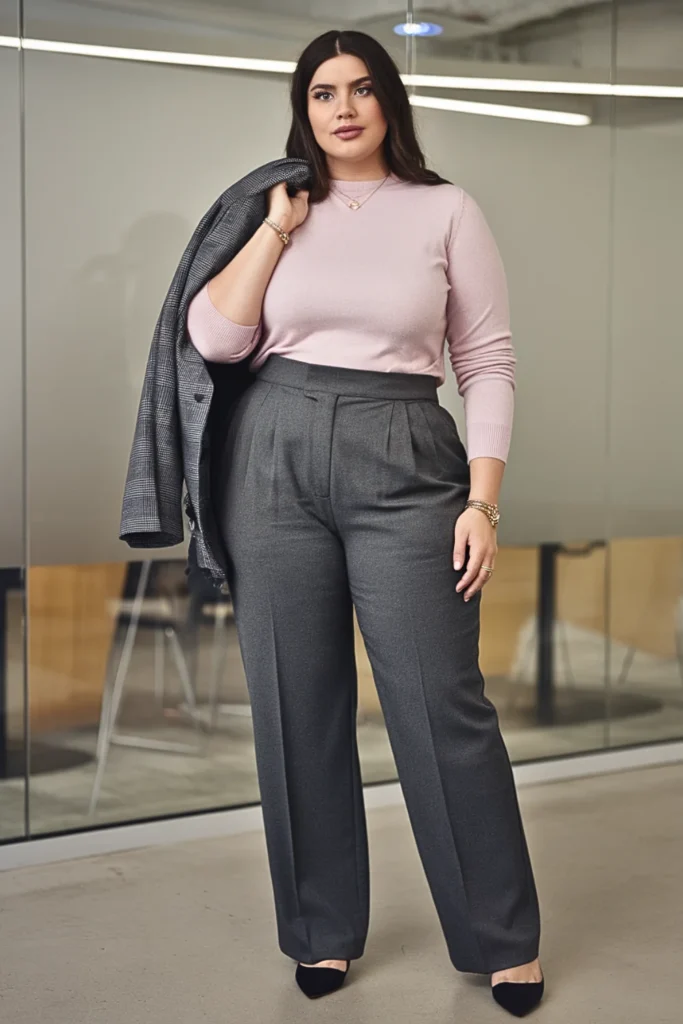 Plus Size Cashmere Blend Sweater and Trouser Pants Winter Outfit