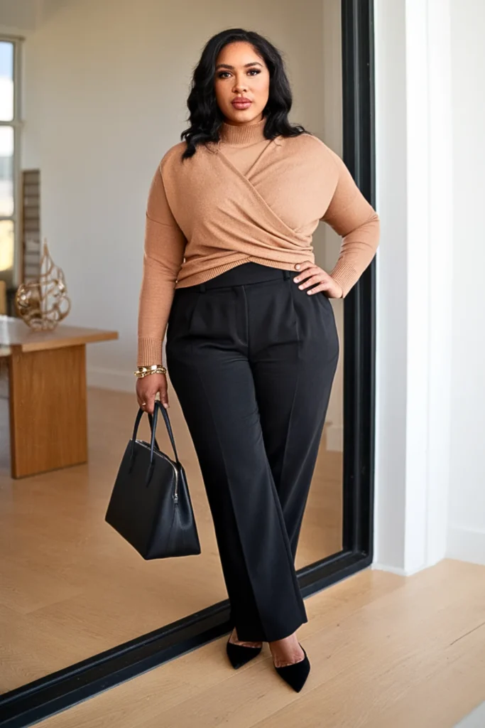 Plus Size Cashmere Blend Wrap Top Winter Outfit