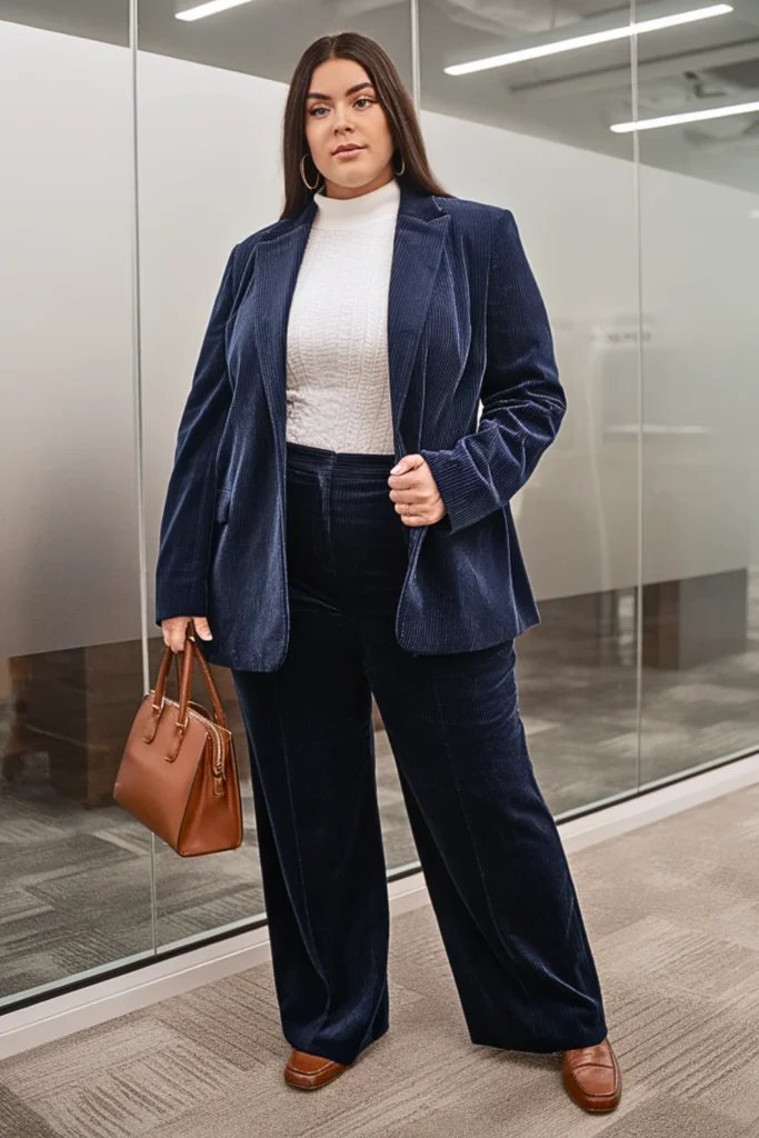 Plus Size Corduroy Blazer Winter Work Outfit