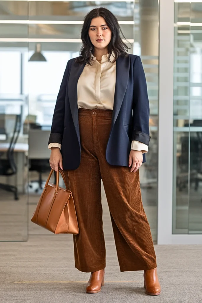 Plus Size Corduroy Pants Winter Work Outfit