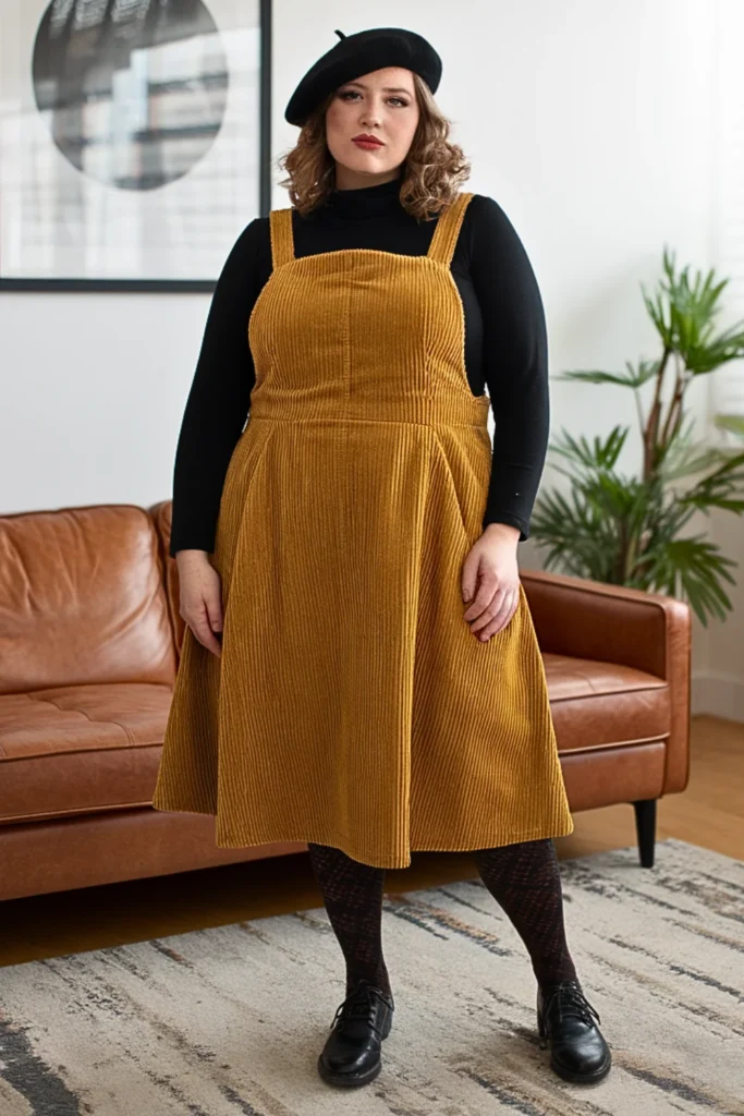 Plus Size Corduroy Pinafore Winter Outfit