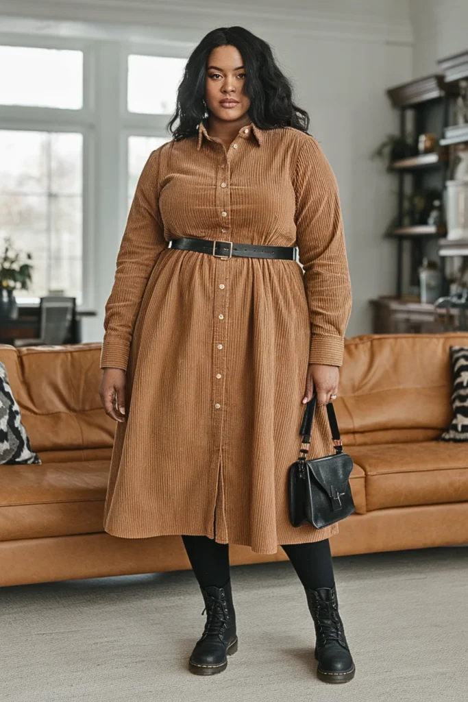 Plus Size Corduroy Shirtdress Casual Winter Outfit