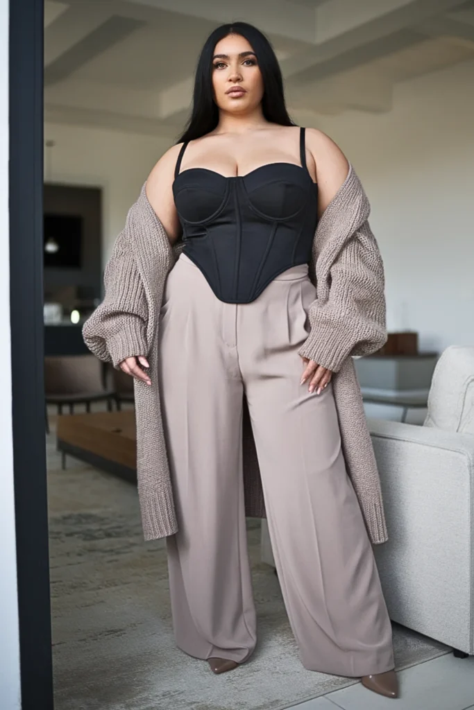 Plus Size Corset Top Cardigan Winter Outfit