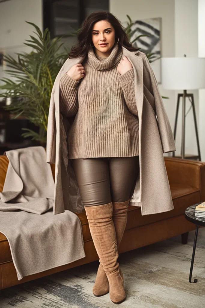 Plus Size Cowl Neck Sweater Winter Outfit