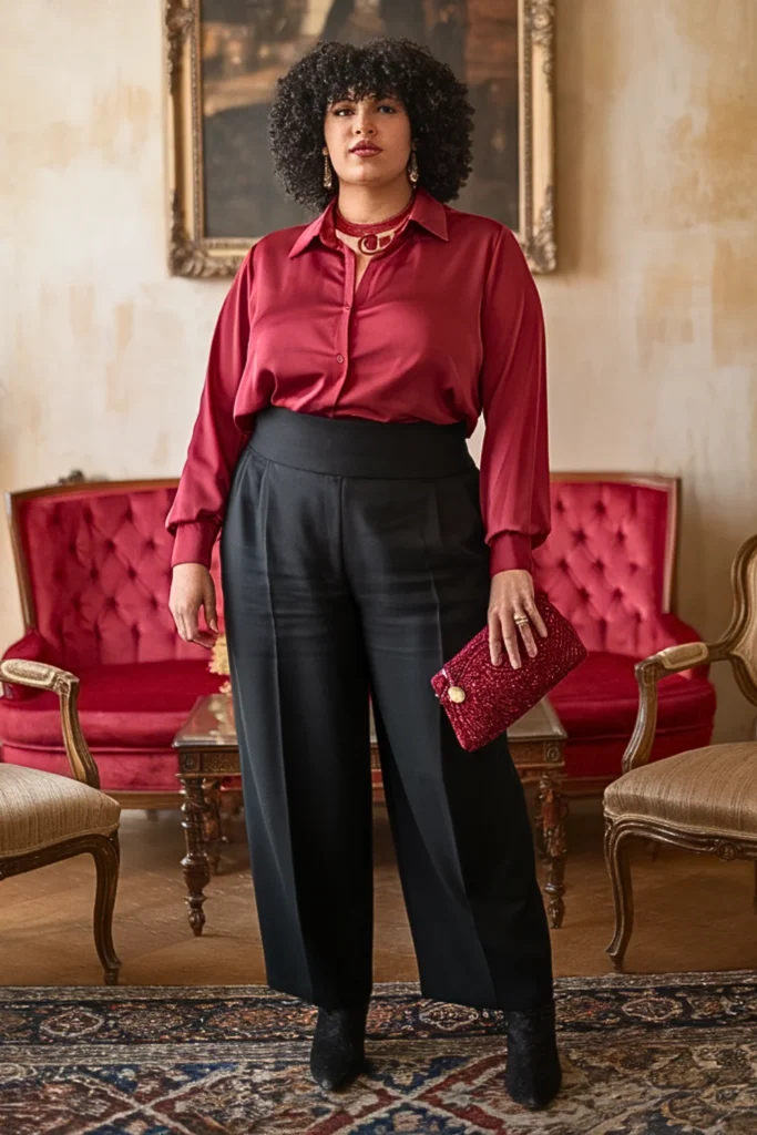 Plus Size Cranberry Red Blouse Winter Holiday Outfit
