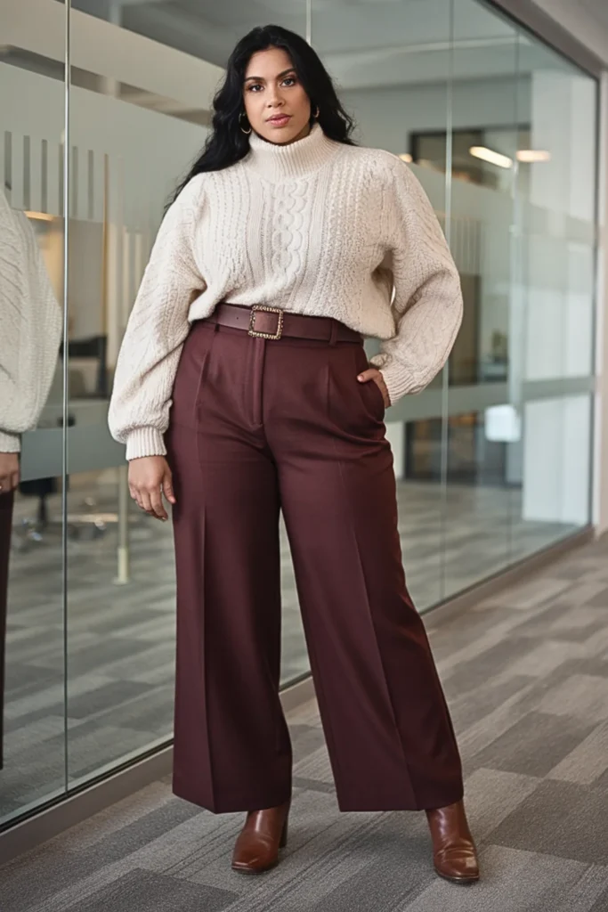 Plus Size Cream Cable Knit Sweater Winter Outfit