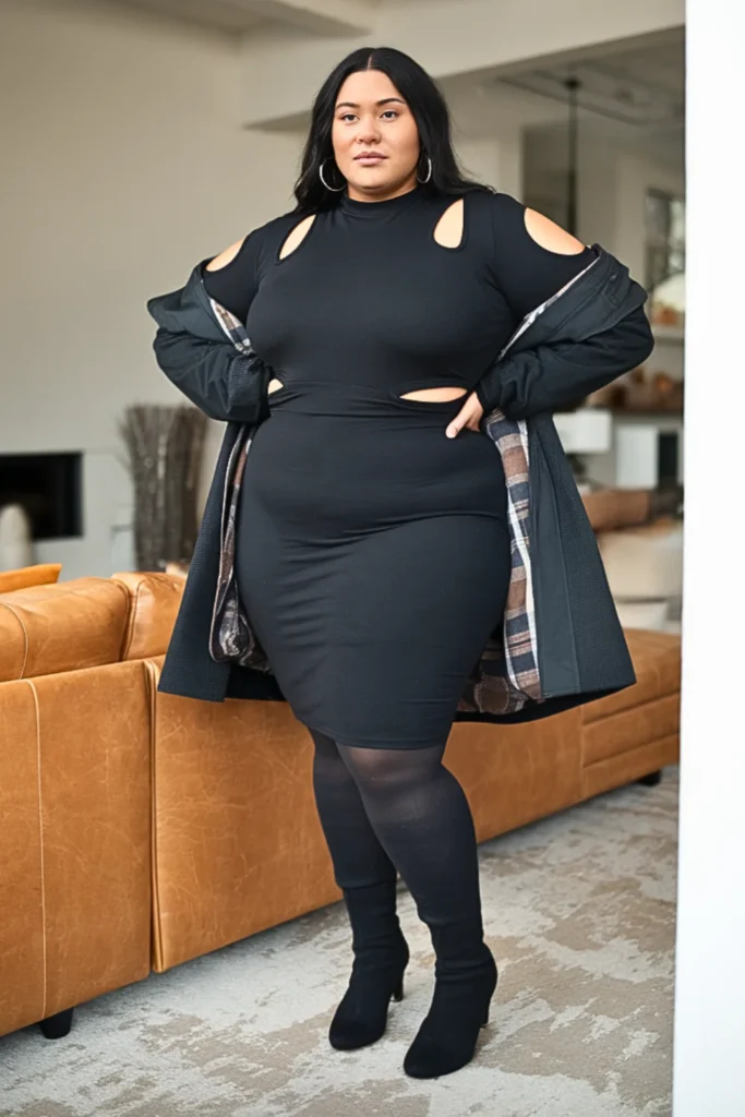 Plus Size Cut-Out Dress Jacket Winter Outfit