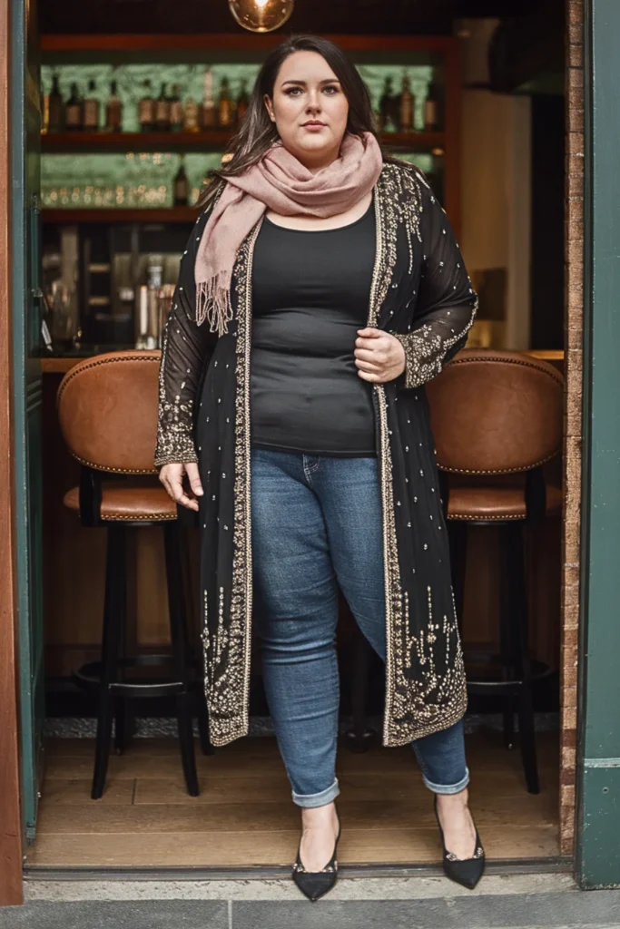 Plus Size Embellished Cardigan Winter Outfit