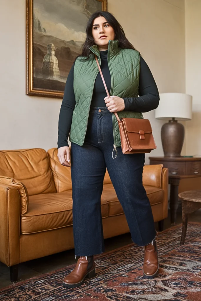 Plus Size Emerald Green Puffer Vest Winter Outfit