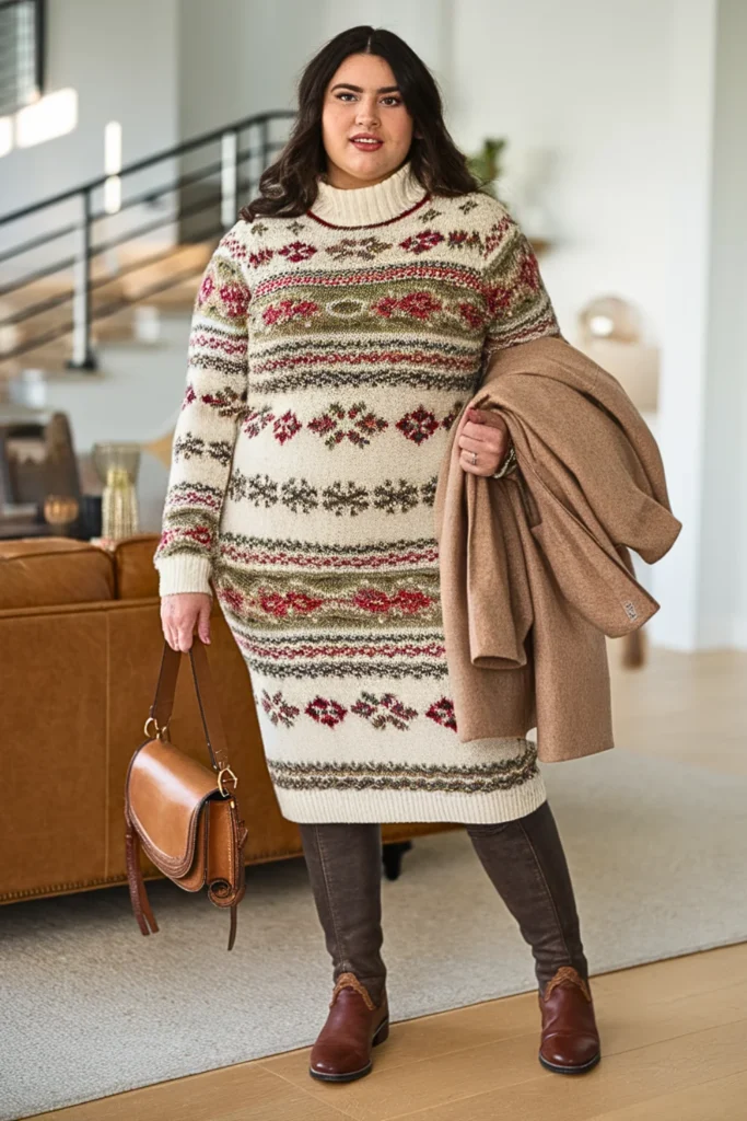 Plus Size Fair Isle Sweater Dress Winter Outfit