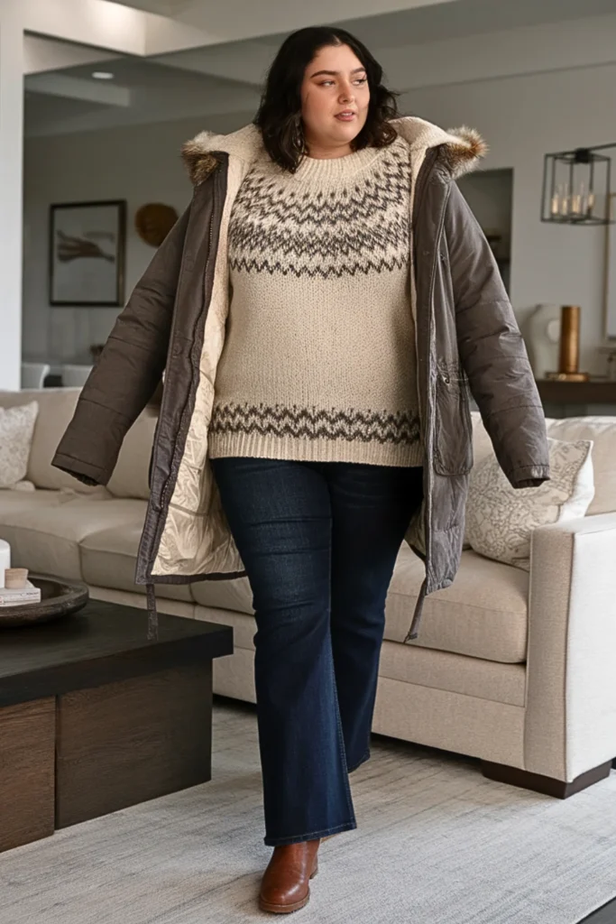 Plus Size Fair Isle Sweater Winter Outfit