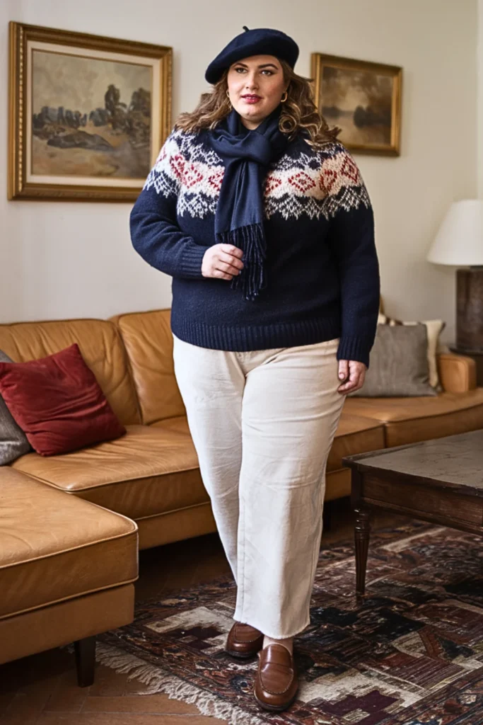 Plus Size Fair Isle Sweater Winter Outfit