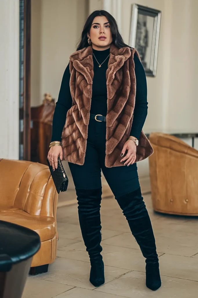 Plus Size Faux Fur Vest Glamorous Winter Outfit