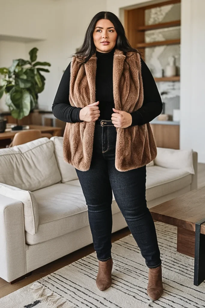 Plus Size Faux Fur Vest Winter Outfit