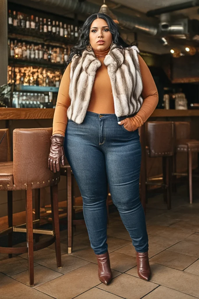 Plus Size Faux Fur Vest Winter Outfit