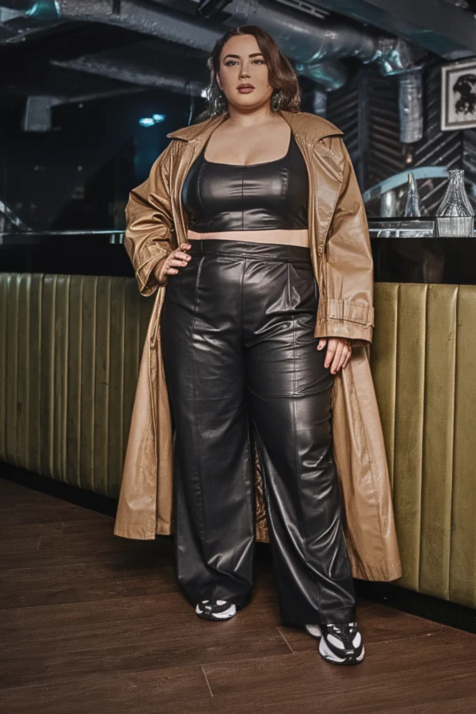 Plus Size Faux Leather Crop Top Winter Baddie Outfit