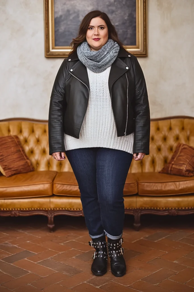 Plus Size Faux Leather Jacket Edgy Winter Outfit