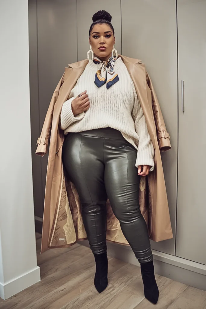 Plus Size Faux Leather Leggings Winter Outfit