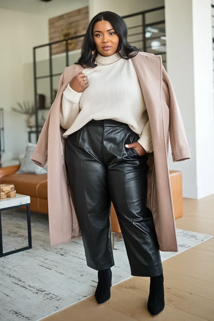 Plus Size Faux Leather Pants Edgy Winter Outfit