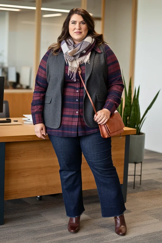 Plus Size Flannel Shirt Winter Work Outfit