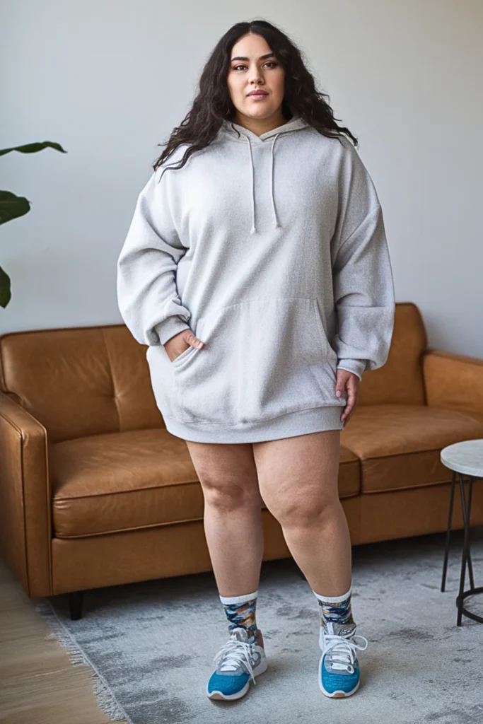 Plus Size Fleece Hoodie Dress Winter Outfit