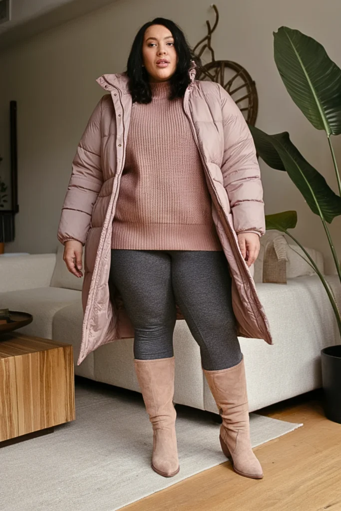 Plus Size Fleece-Lined Leggings Winter Outfit