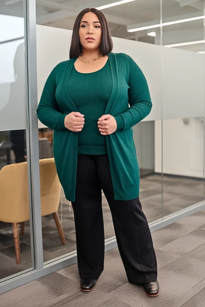 Plus Size Forest Green Cardigan Set Winter Outfit