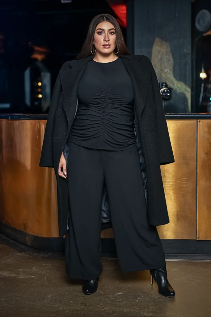 Plus Size Gathered Waist Top Winter Going Out Outfit