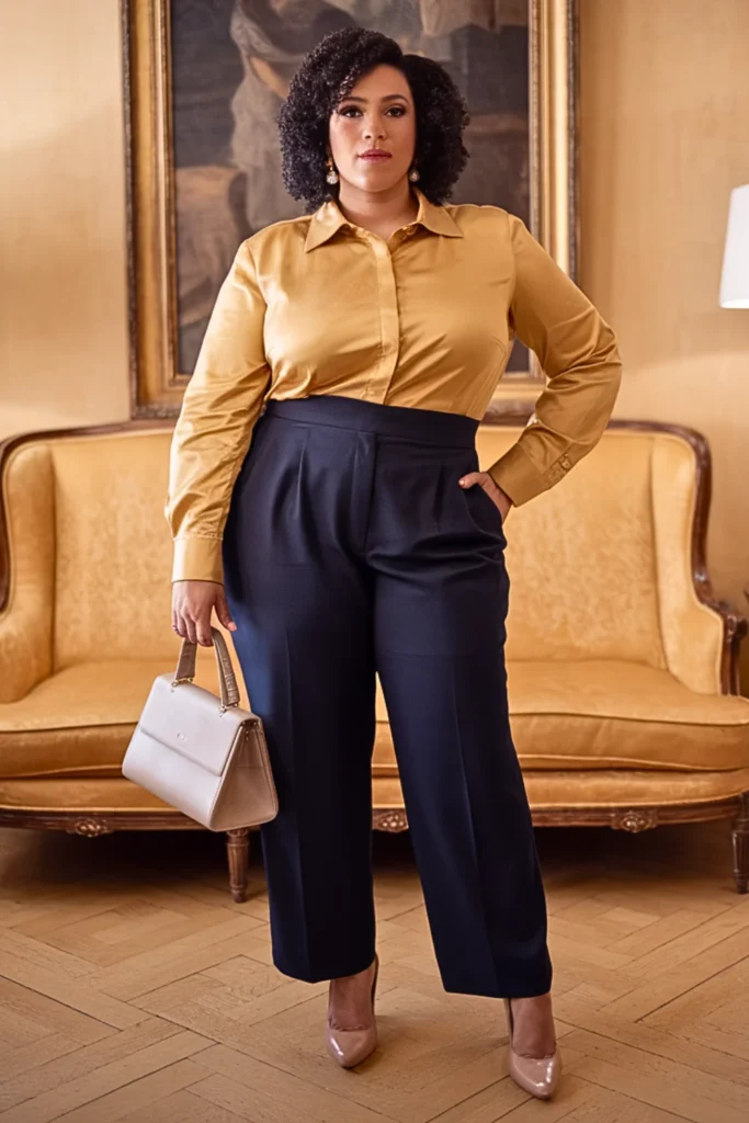 Plus Size Golden Yellow Blouse Winter Celebration Outfit