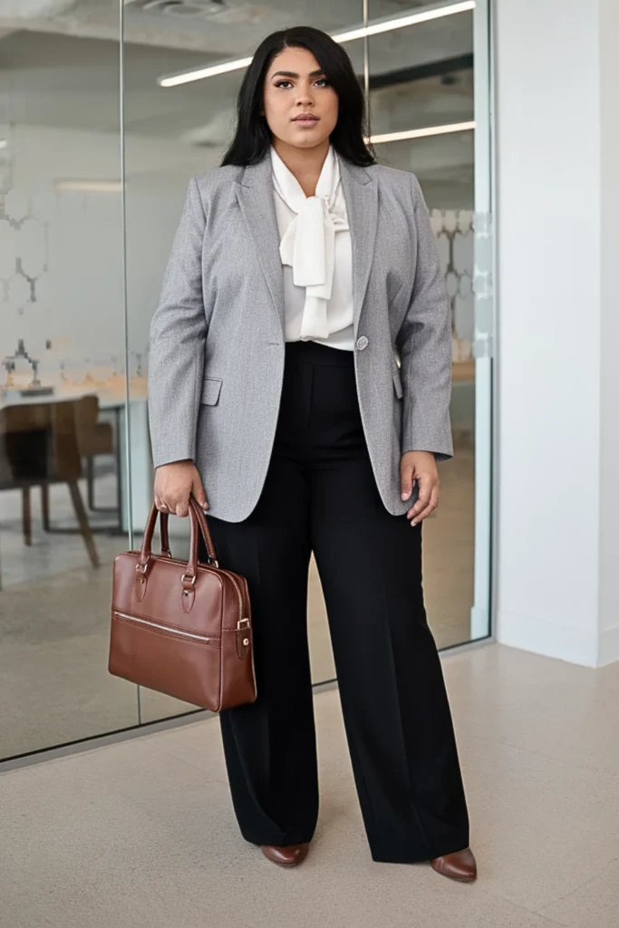 Plus Size Herringbone Blazer Winter Work Outfit