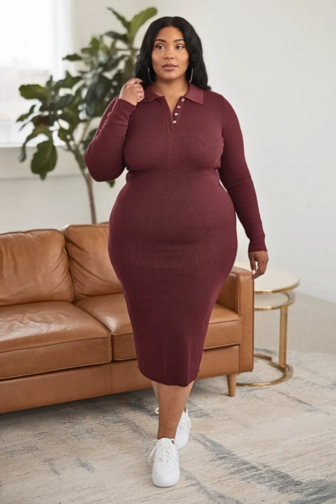 Plus Size Knit Polo Dress Winter Outfit