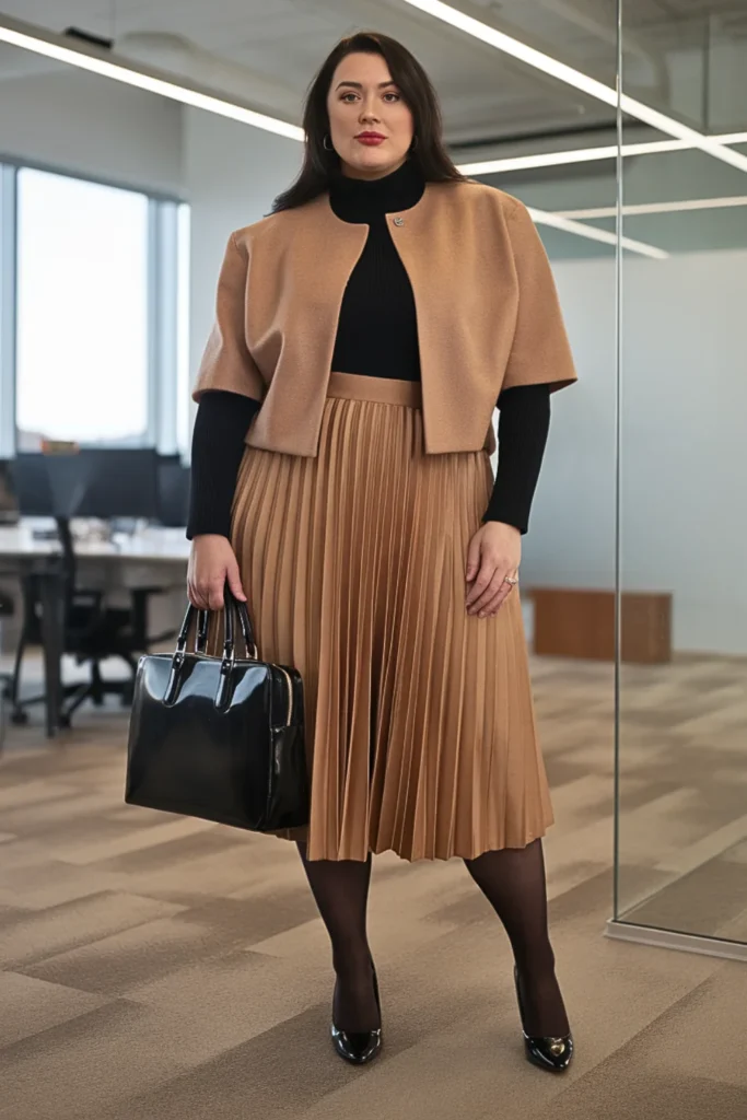 Plus Size Midi Skirt Winter Work Outfit