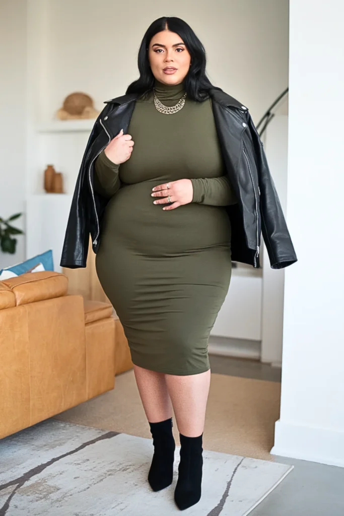 Plus Size Mock Neck Bodycon Winter Outfit