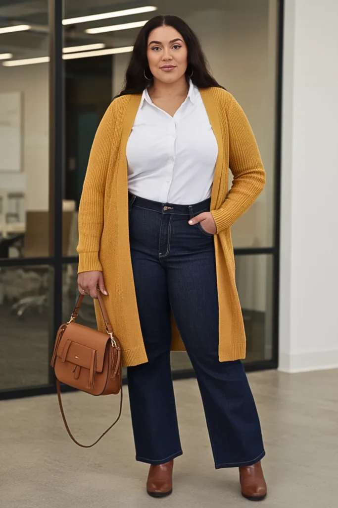 Plus Size Mustard Yellow Cardigan Winter Outfit
